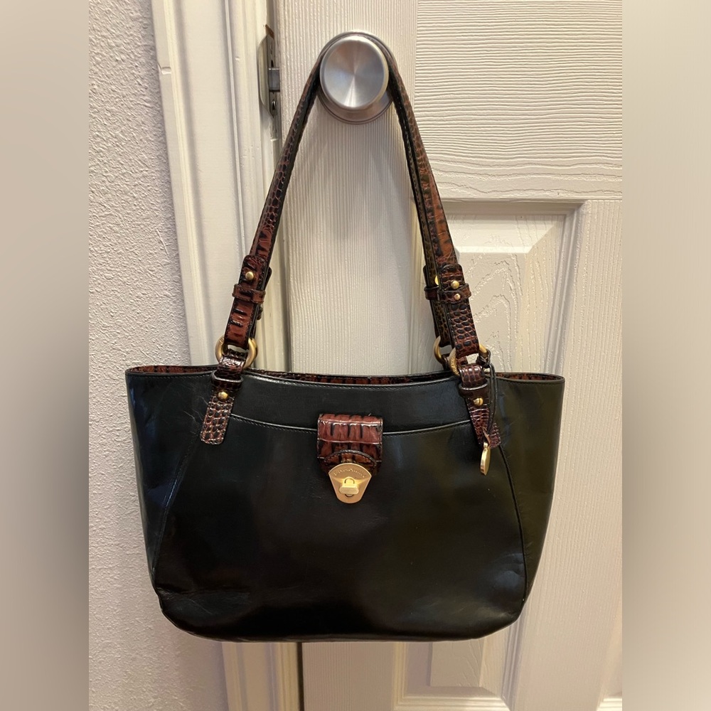 BRAHMIN Collette Black Tuscan Ashby Tote Leather Purse (imperfect)